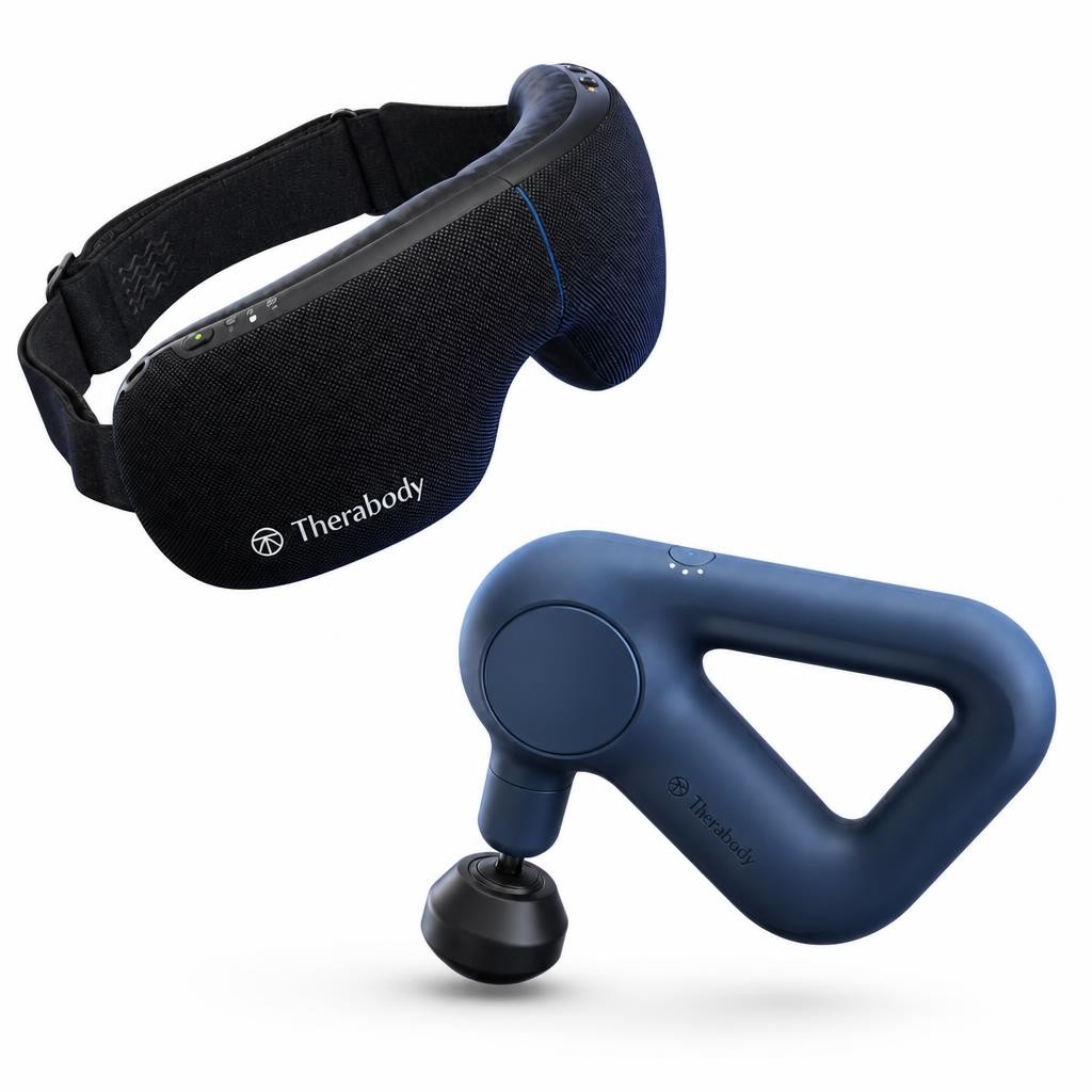 Набір масажер для покращення сну  SmartGoggles 2 покоління  з теплом і вібрацією та ударний перкусійний  масажер-пістолет Theragun Relief