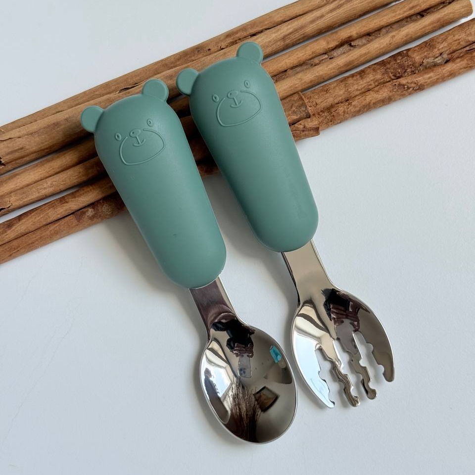 Прибори металеві "Ведмедики" Смарагд (oil green)