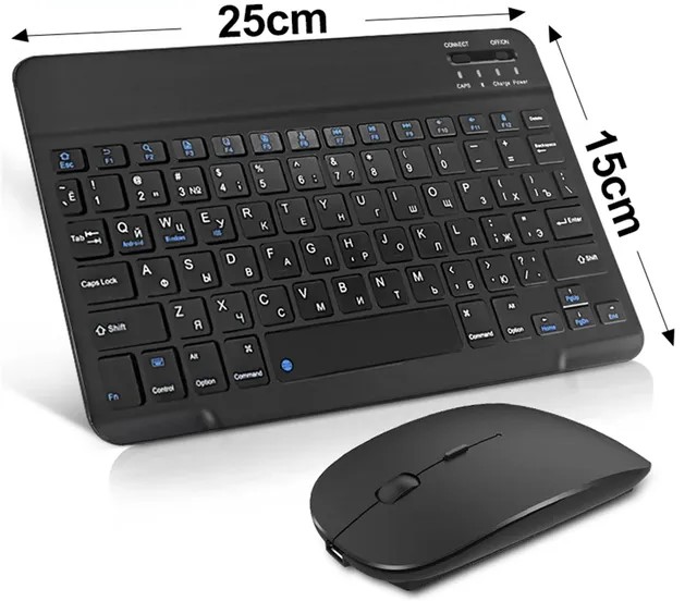 Бездротова Bluetooth клавіатура mini + Миша, Колір: Чорний