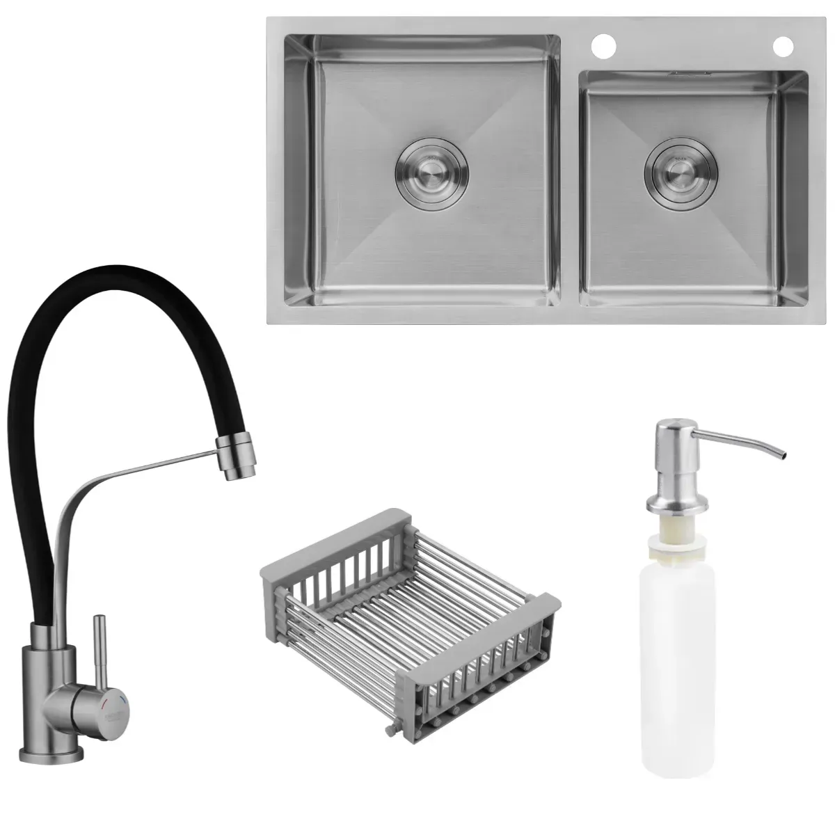 Набір 4 в 1 мийка для кухні Kroner KRP Gebürstet 4050HM + змішувач + дозатор-copy