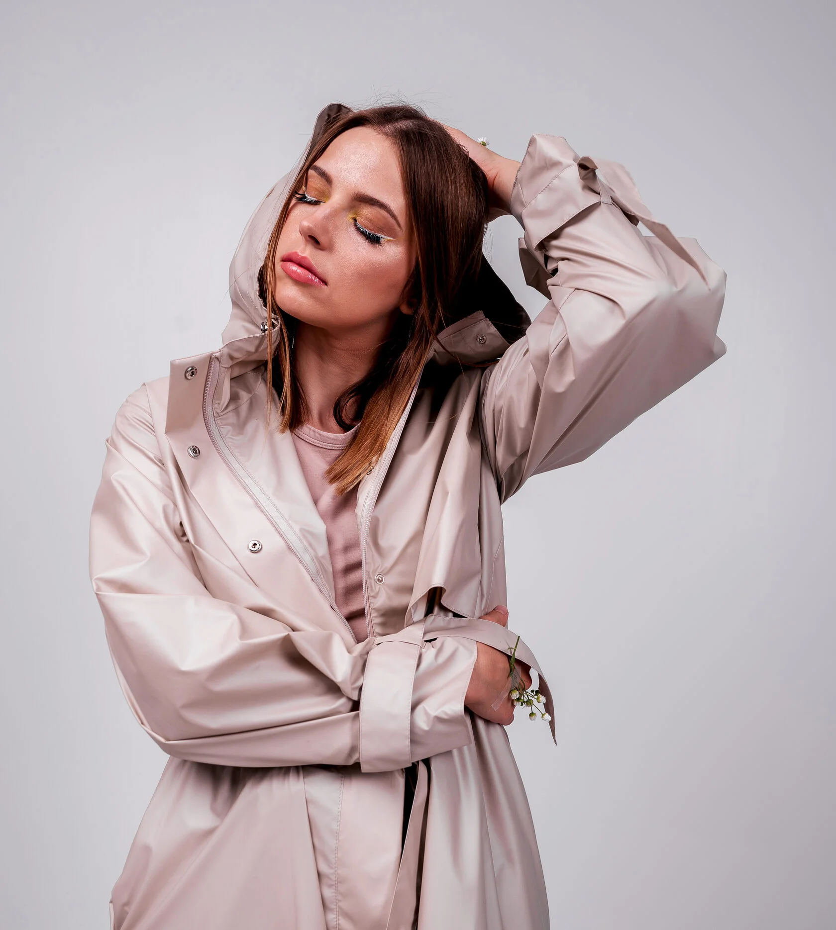 Beige glossy Designer Raincoat