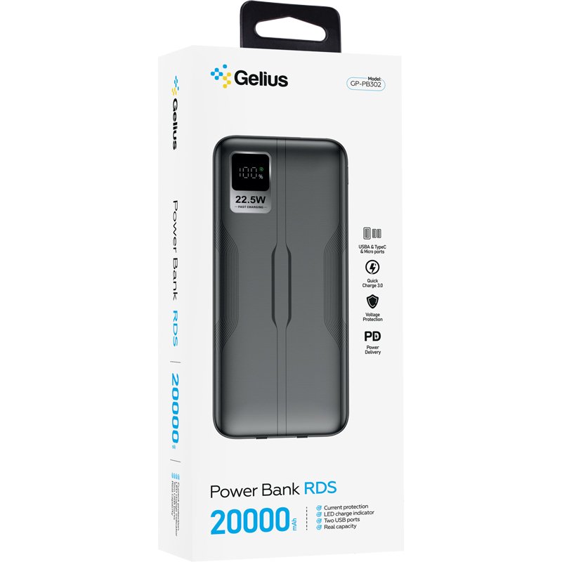 Повербанк Gelius RDS GP-PB302 20000mAh 22.5W(QC/PD) Black