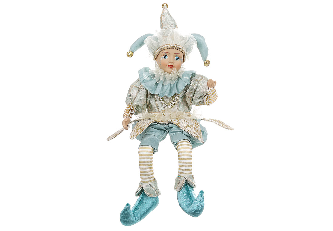 Новорічна музична іграшка Арлекін (з функцією руху голови), 40.6см, колір - бірюзовий із золотом NY14-777