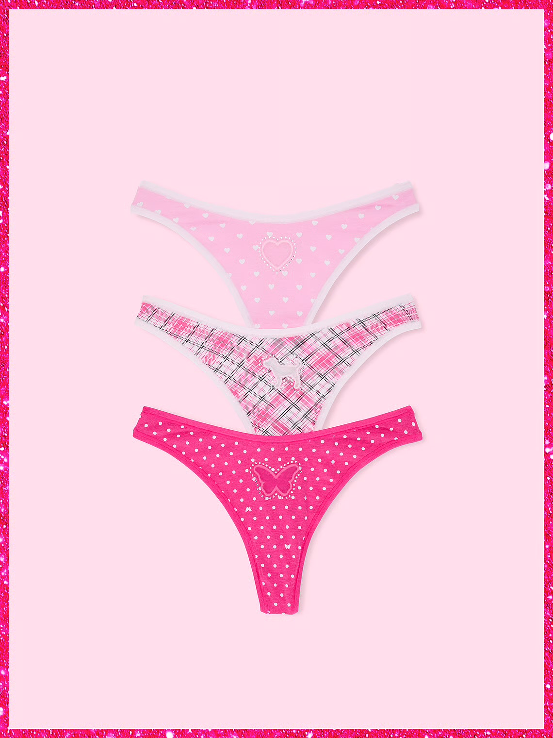 Набір трусиків PINK X ELLE PINK | ELLE 3-PACK COTTON THONG PANTIES