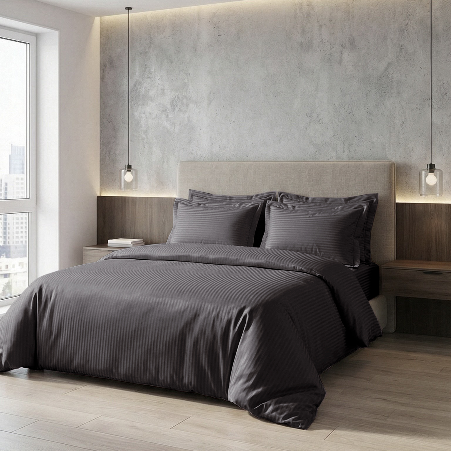 Постільна білизна з страйп - сатину, колір Dark Grey