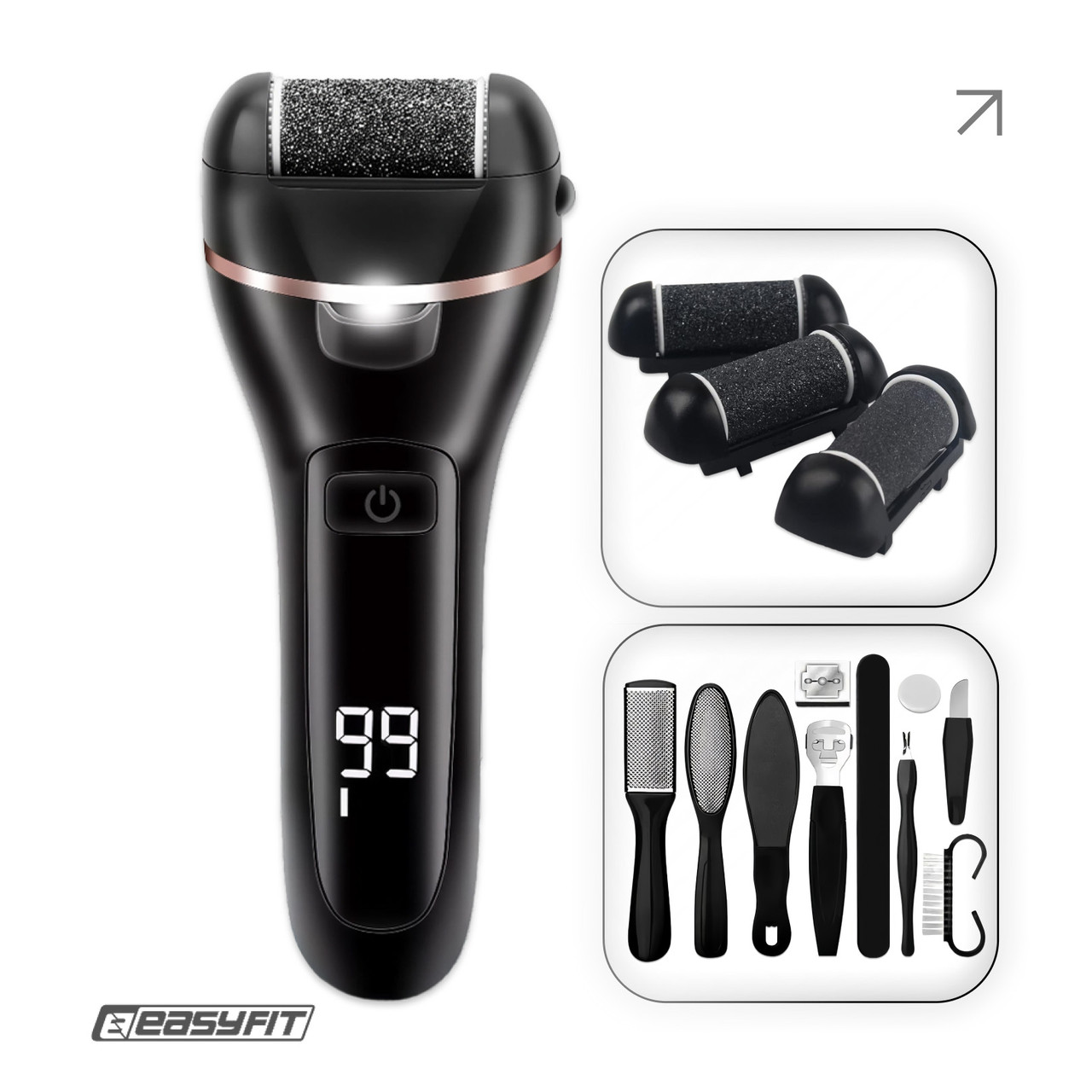 Електрична пемза для п’ят EasyFit з набором 10 предметів, 3 насадки
