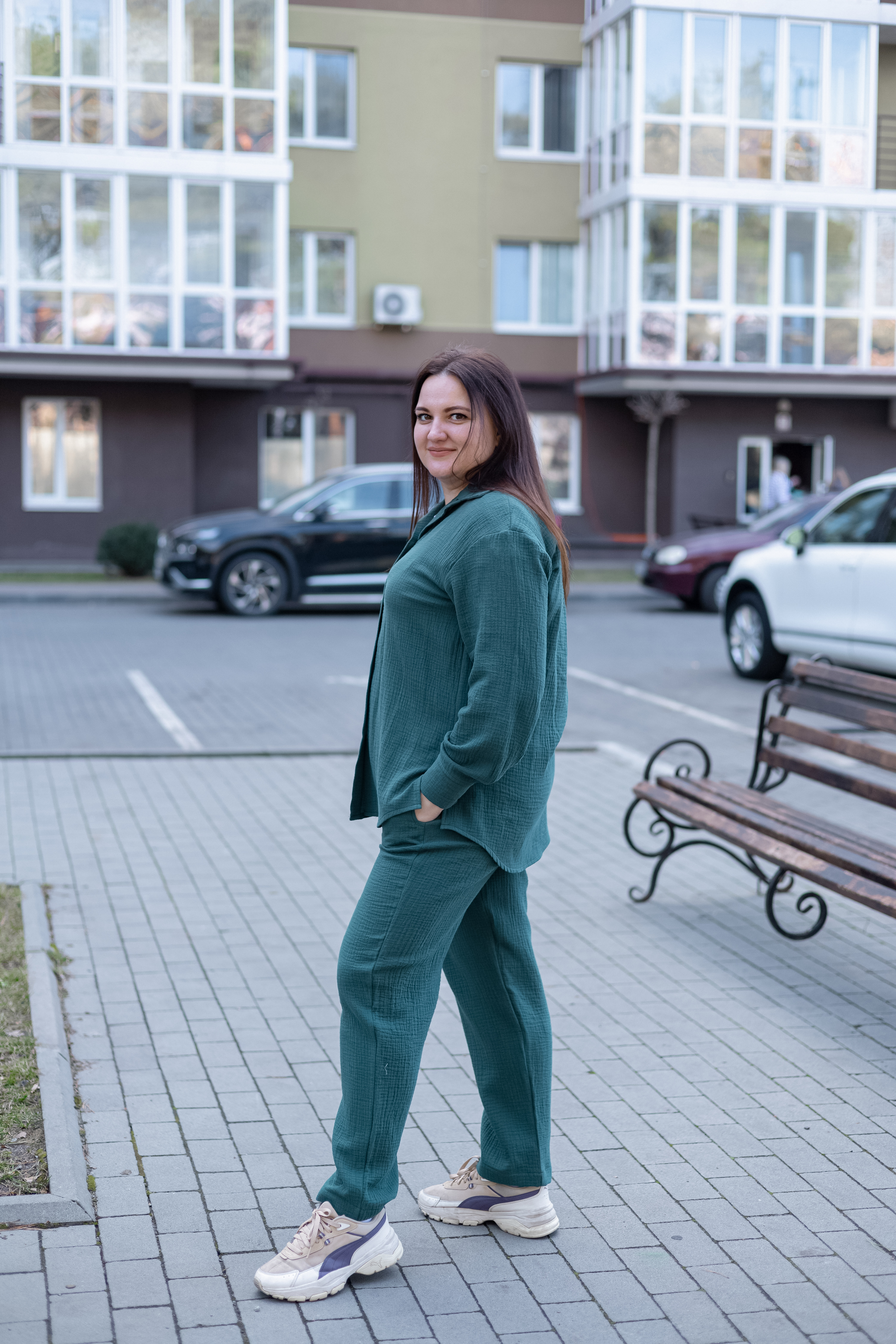 Комплект жіночий із мусліну Сорочка та штани  "Зелений"