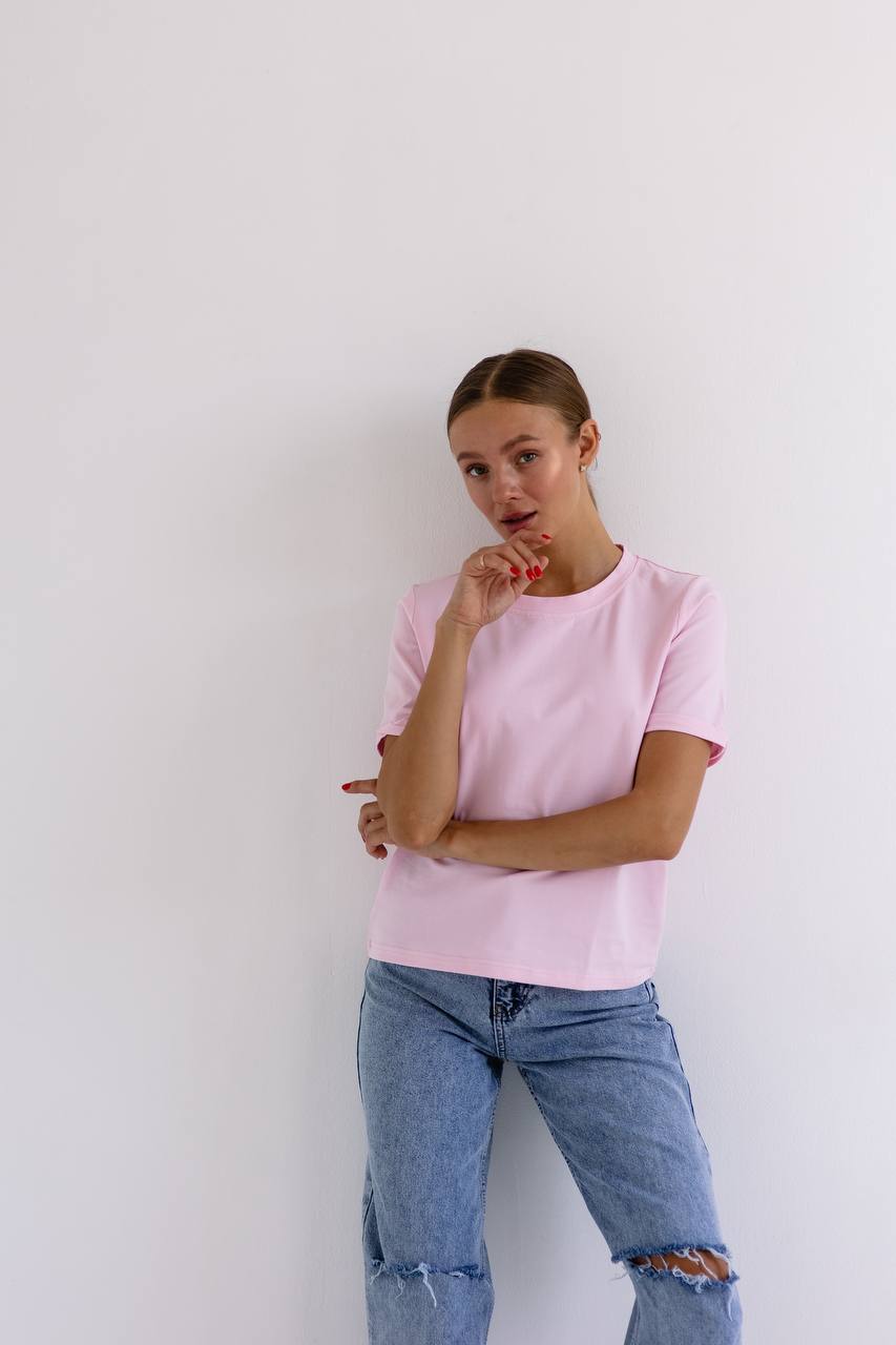Літня базова однотонна бавовняна футболка - Рожева IWOMAN