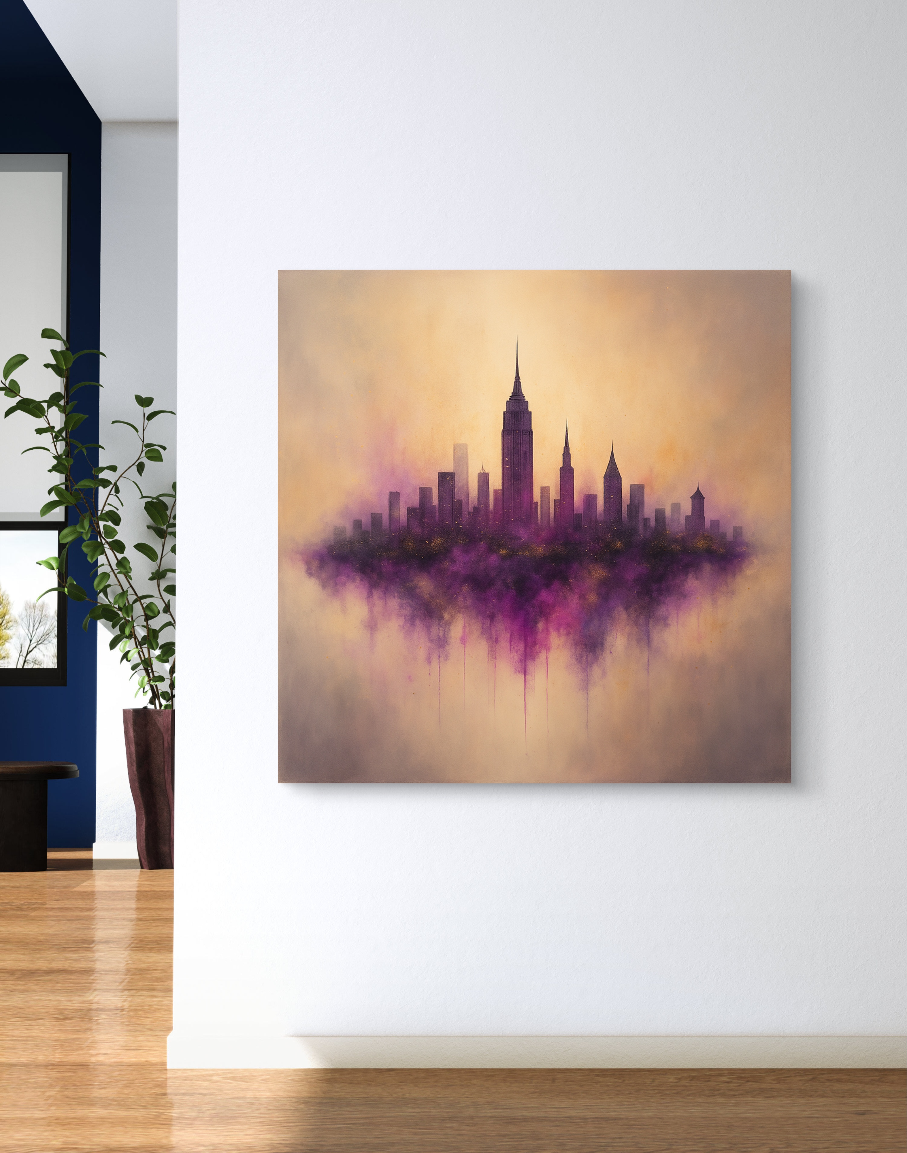 Міський пейзаж в абстрактному стилі  "Місто малинових хмар"