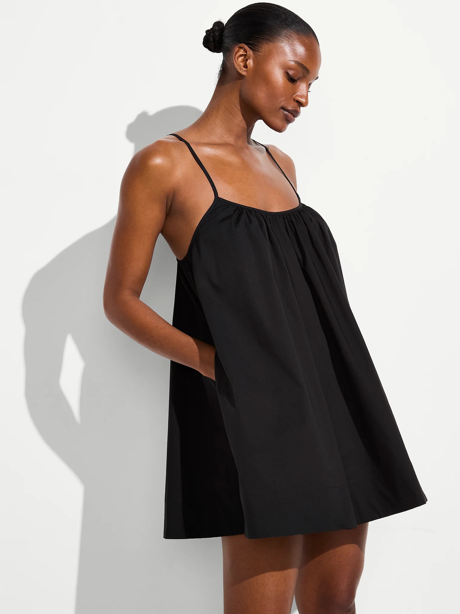 Beachwear Poplin Trapeze Mini Dress Black 