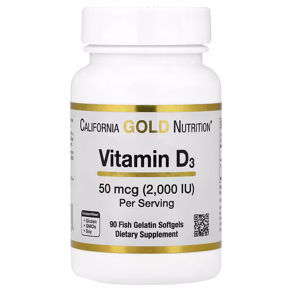 California Gold Nutrition, вітамін D3, 50 мг (2000 МО), 90 капсул з риб’ячого желатину