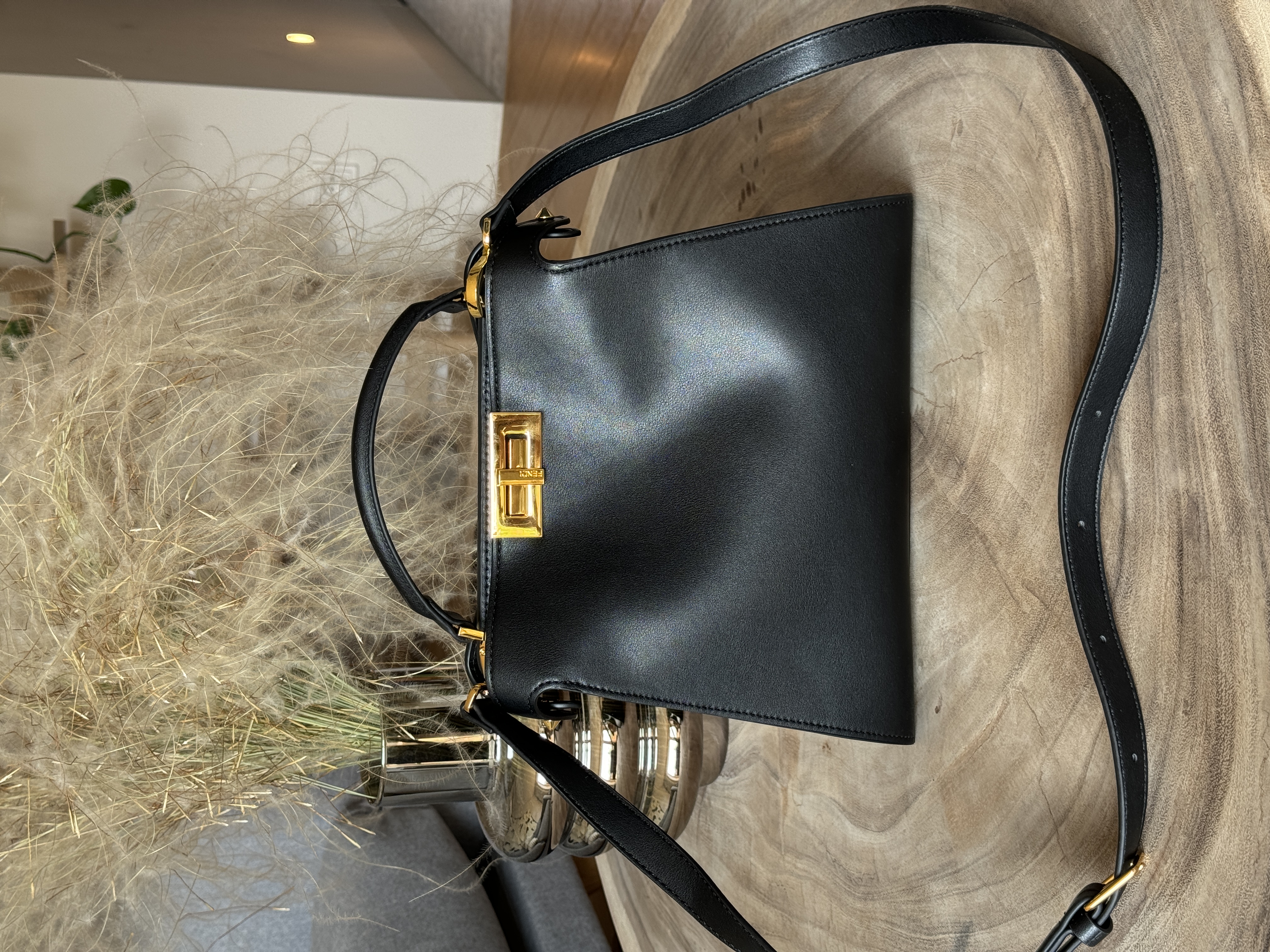 Fendi Black Leather Large Iconic Essentially Peekaboo Top Handle Bag