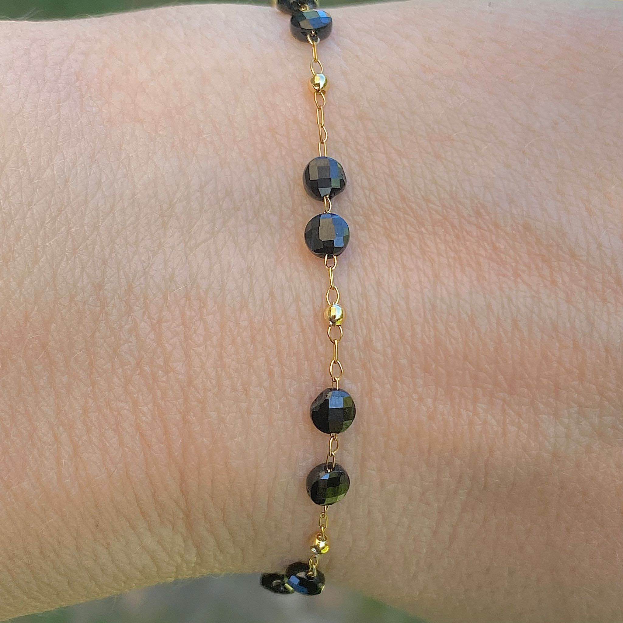 Black Tourmaline Bracelet on Stainless Steel Chain