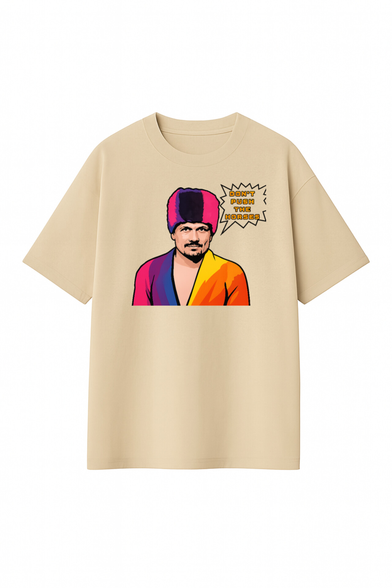 ФУТБОЛКА ОВЕРСАЙЗ БЕЖЕВА З ПРИНТОМ "УСИК МЕМ!"