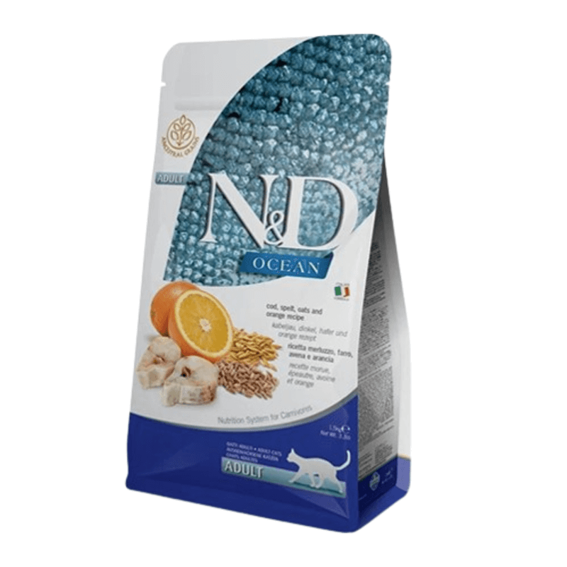 Фарміна кет сух N&D Low Grain Ocean ADULT з тріскою та апельсином 10 kg 36889