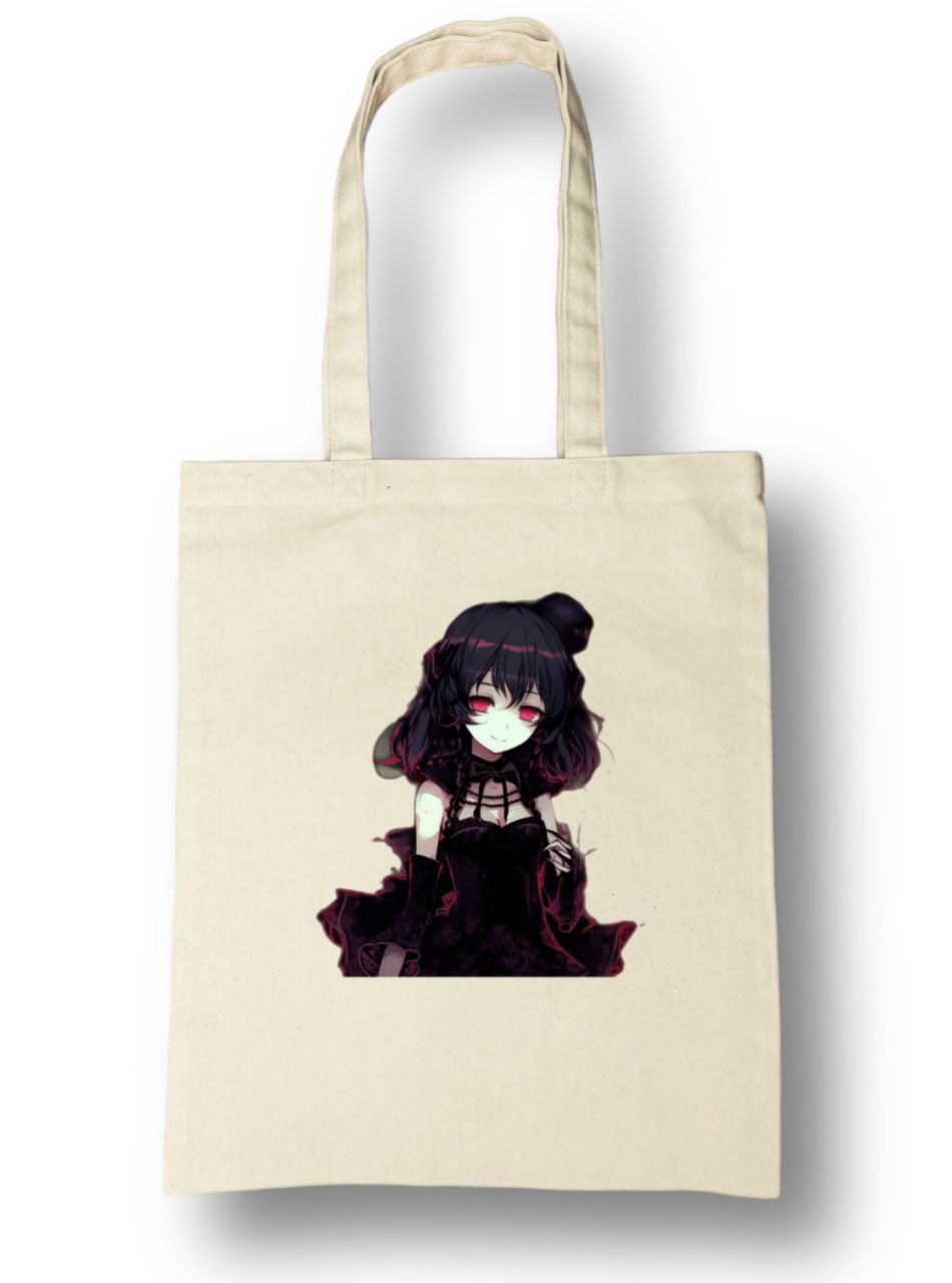 Шопер бежевий (натуральний колір) класичний з принтом "АНІМЕ ДІВЧИНКА 1"