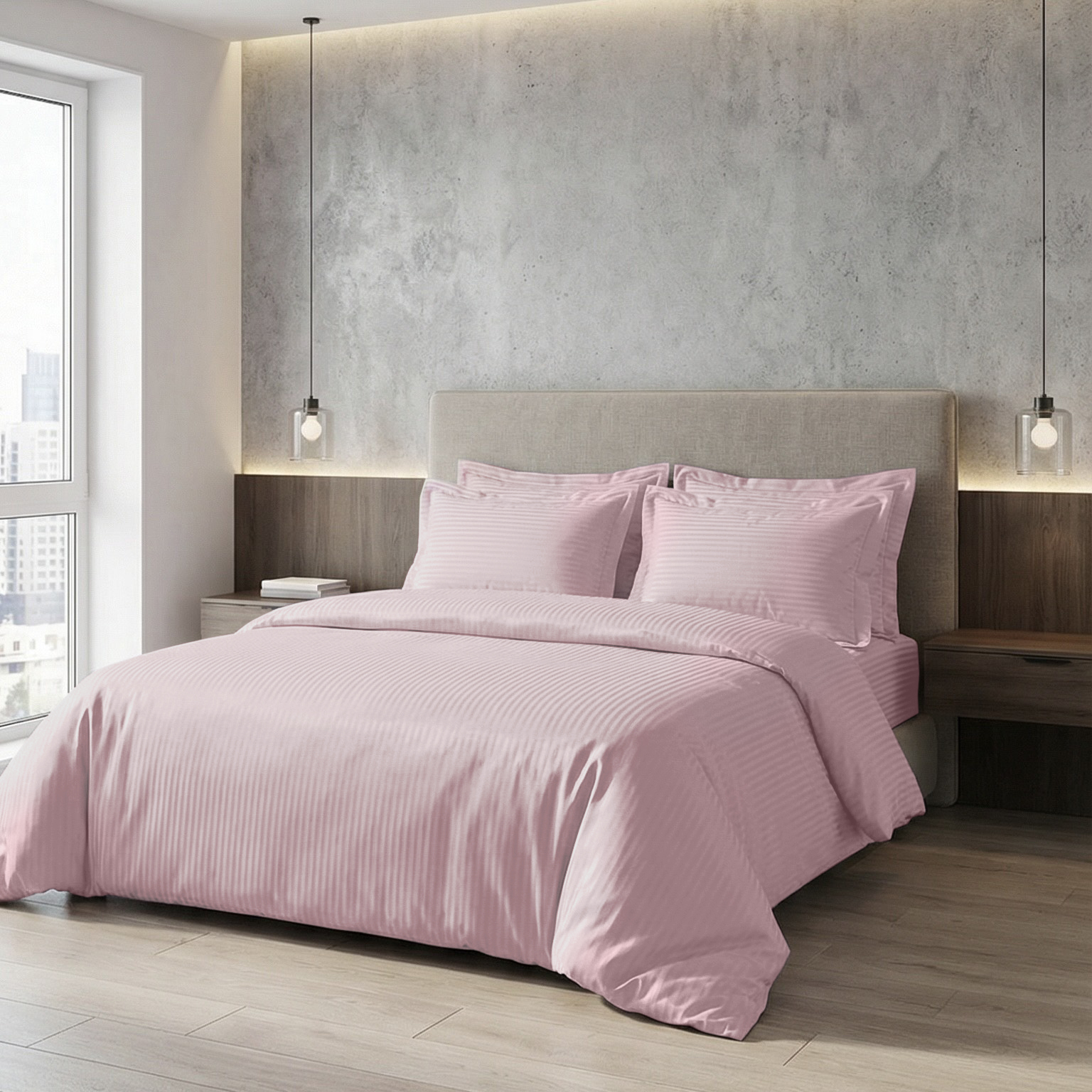 Постільна білизна з страйп - сатину, колір Light Pink