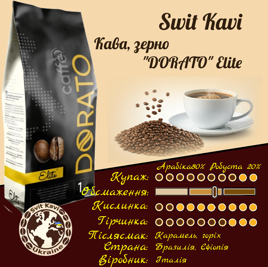 Зернова кава Caffè Dorato Elite 80% Арабіка+20%Робуста, Італія, пачка 1кг.