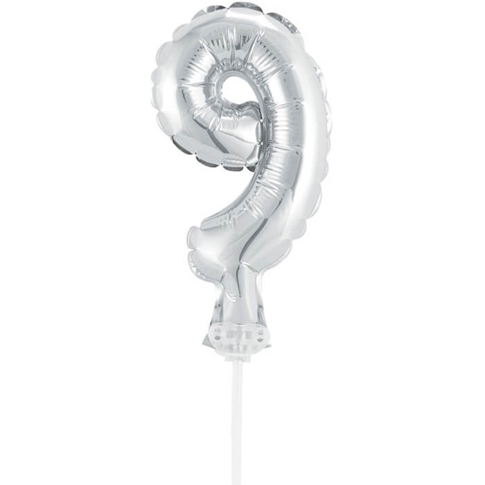Цифра-топер у вигляді фольгованої кульки 9 срібло