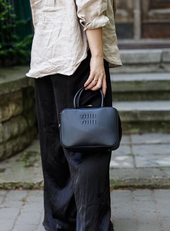 Miu Mu Leather Top Handle Bag Black