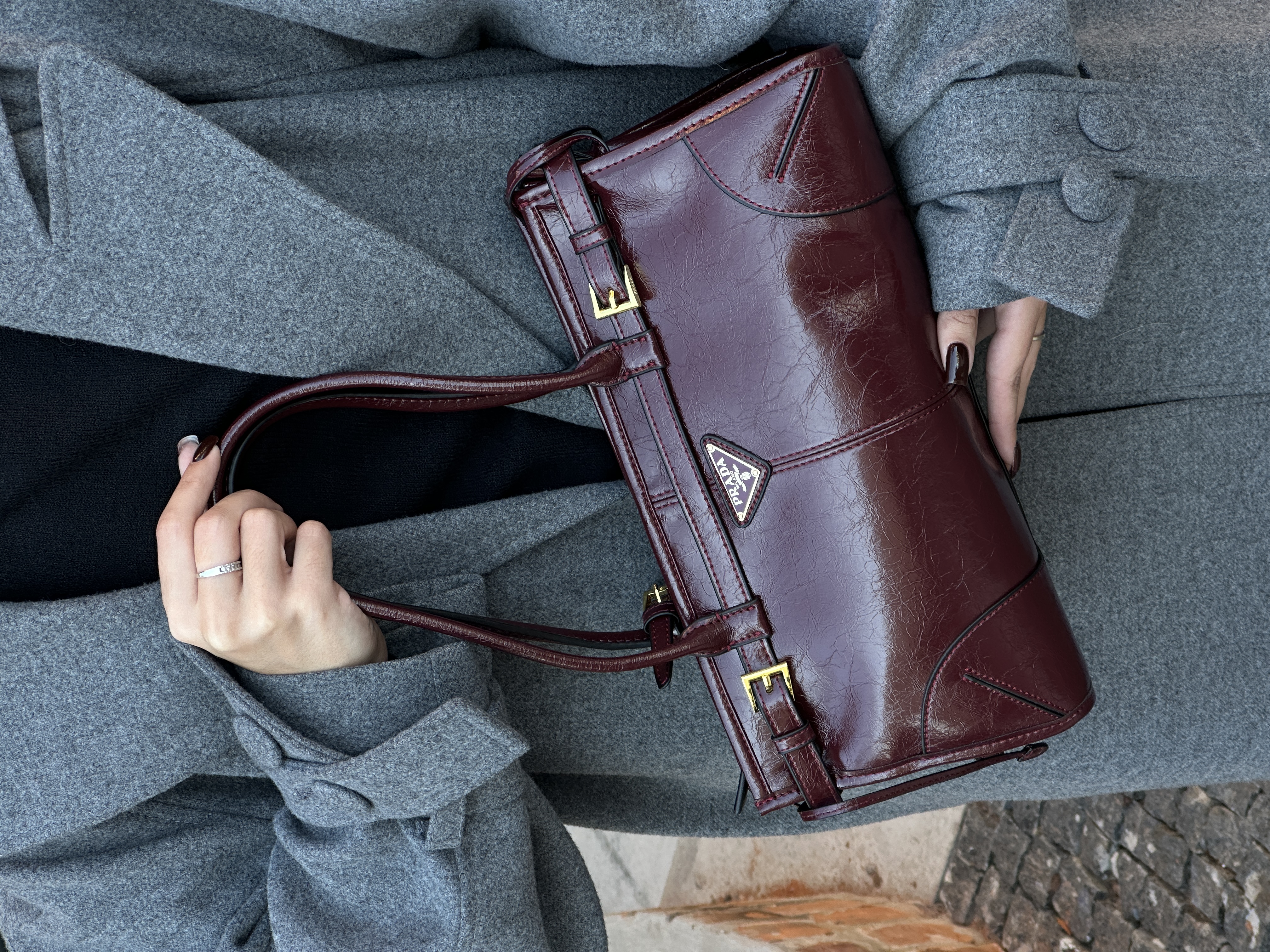 Prada Medium Leather Handbag Burgundy