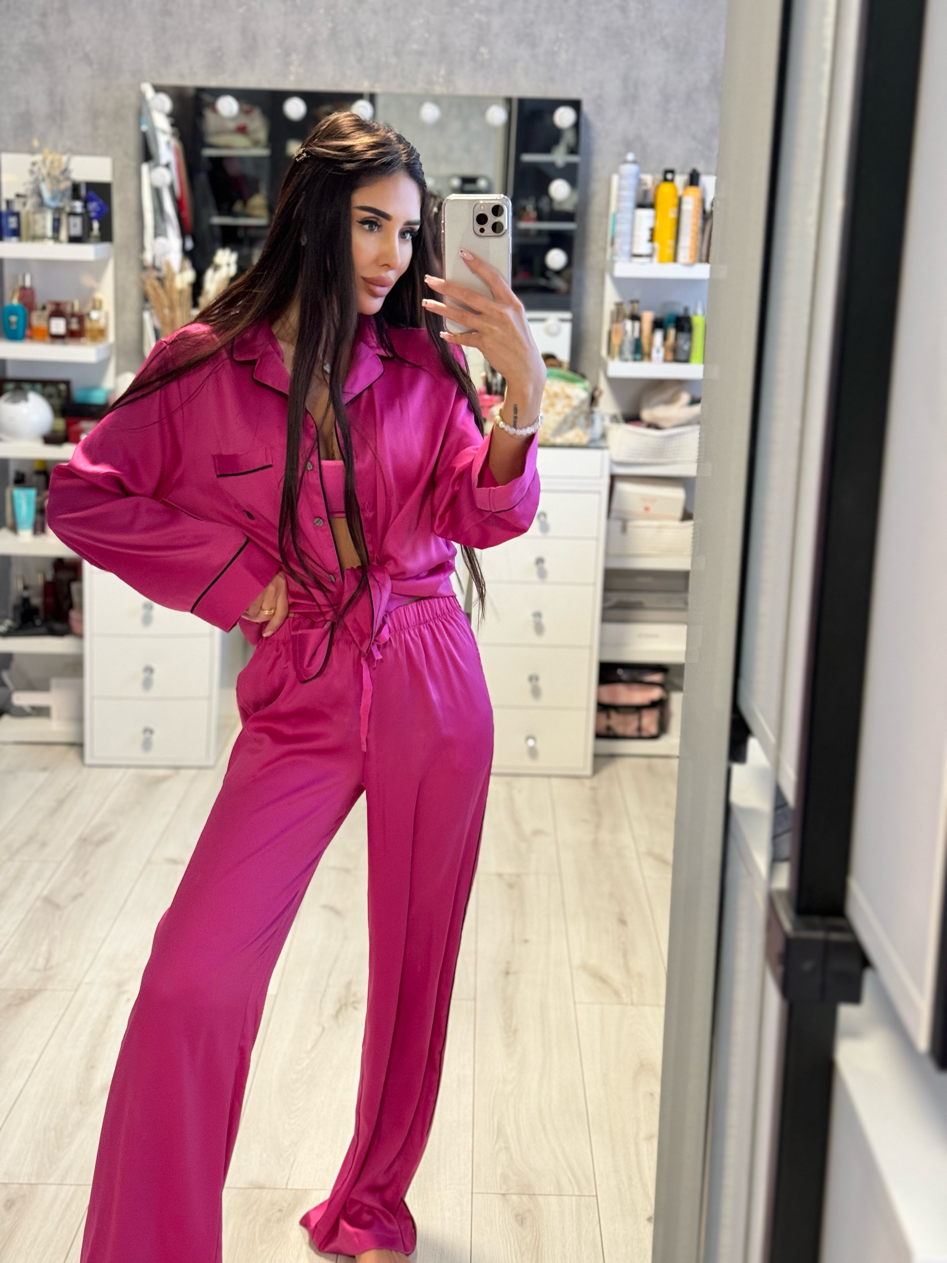 Пижама (сорочка+штани) VS Satin Long Pajama Set Fuchsia Frenzy