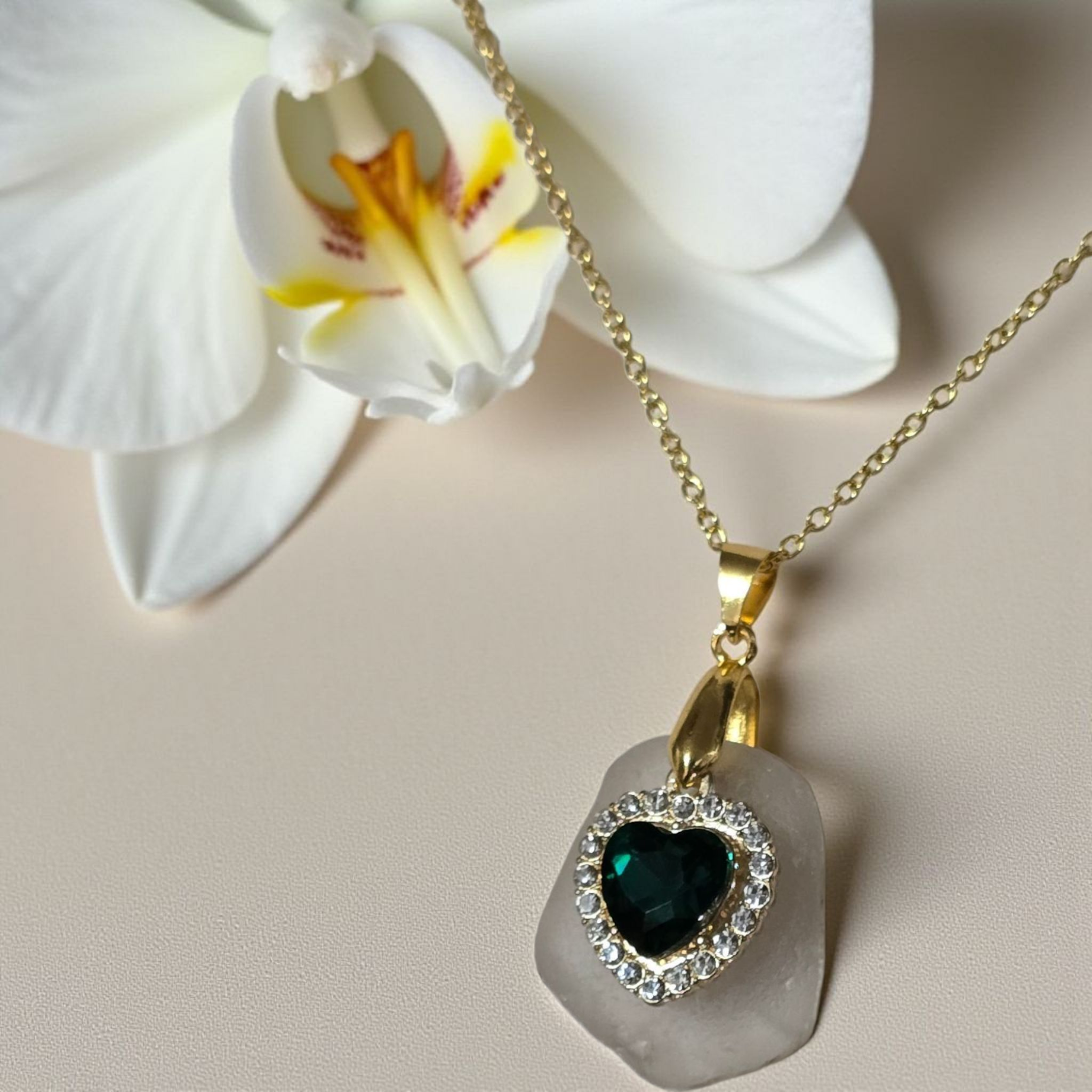 Emerald Heart Sea Glass Necklace