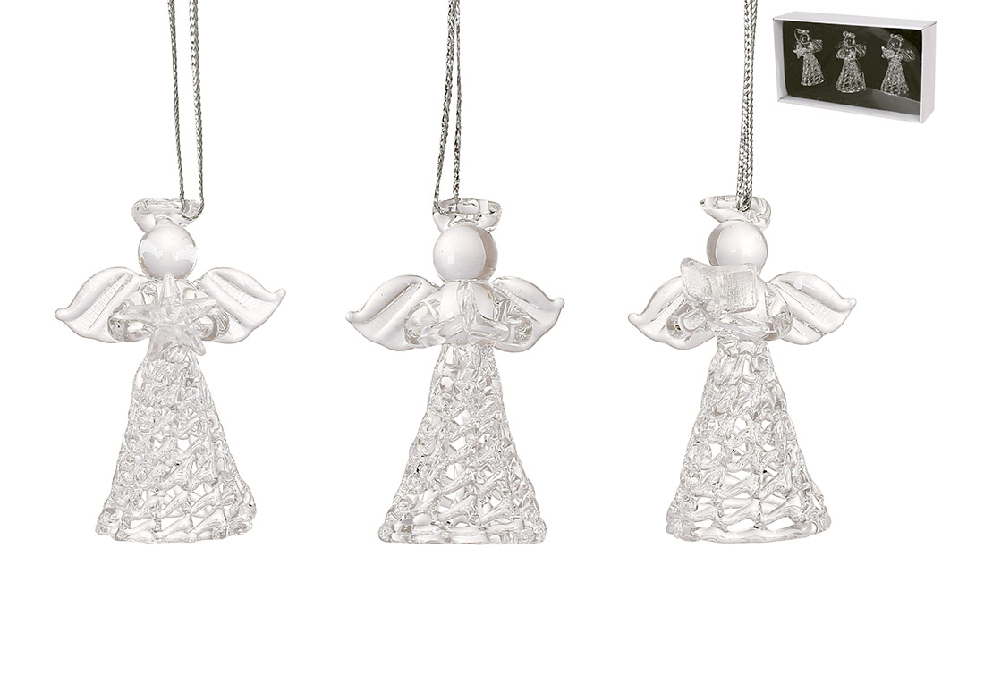 Набір ялинкових прикрас (3 шт) Янголи 6см, прозоре скло 115-251
