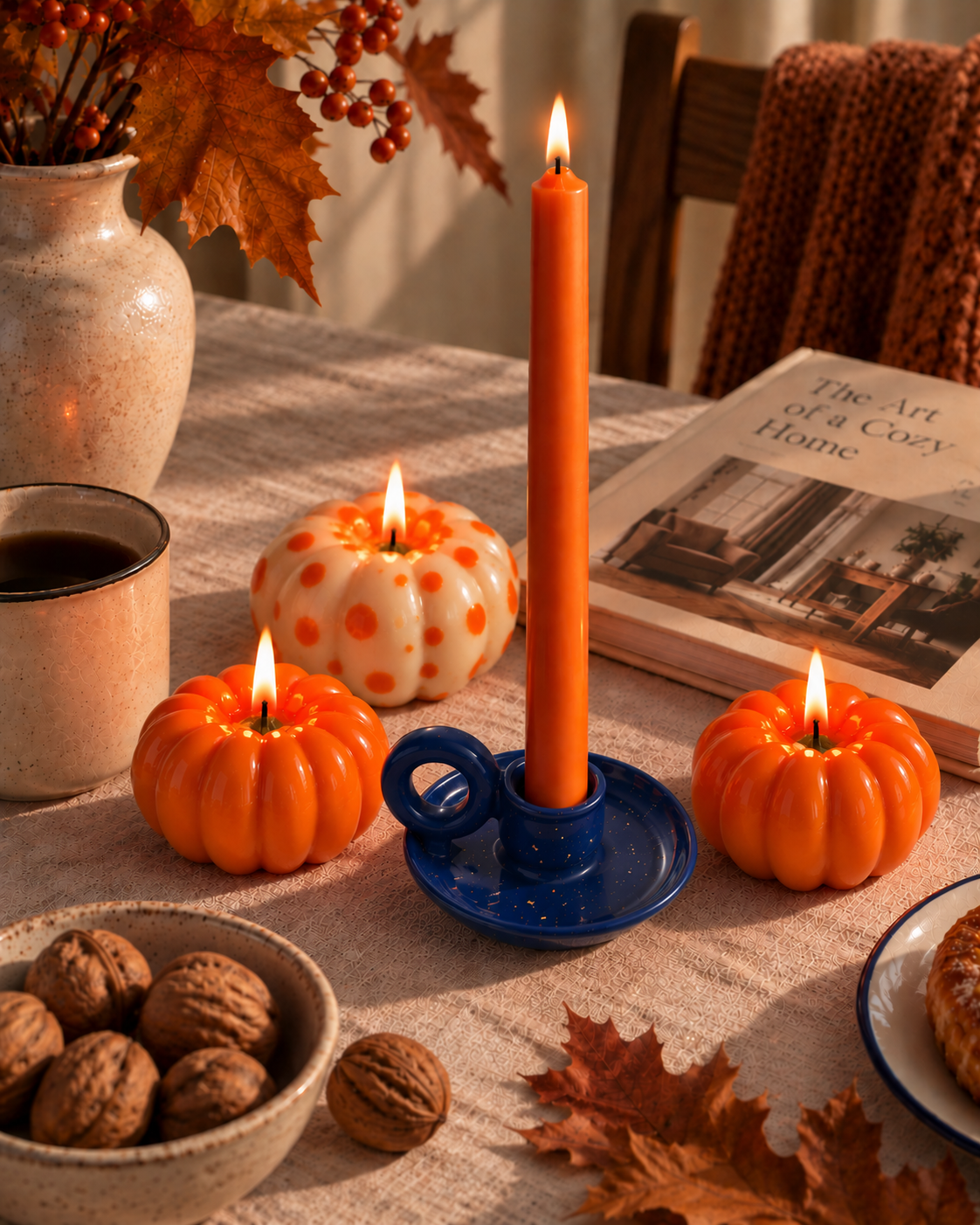 Pumpkin Drama 🎃 – сет із 4 свічок + підсвічник