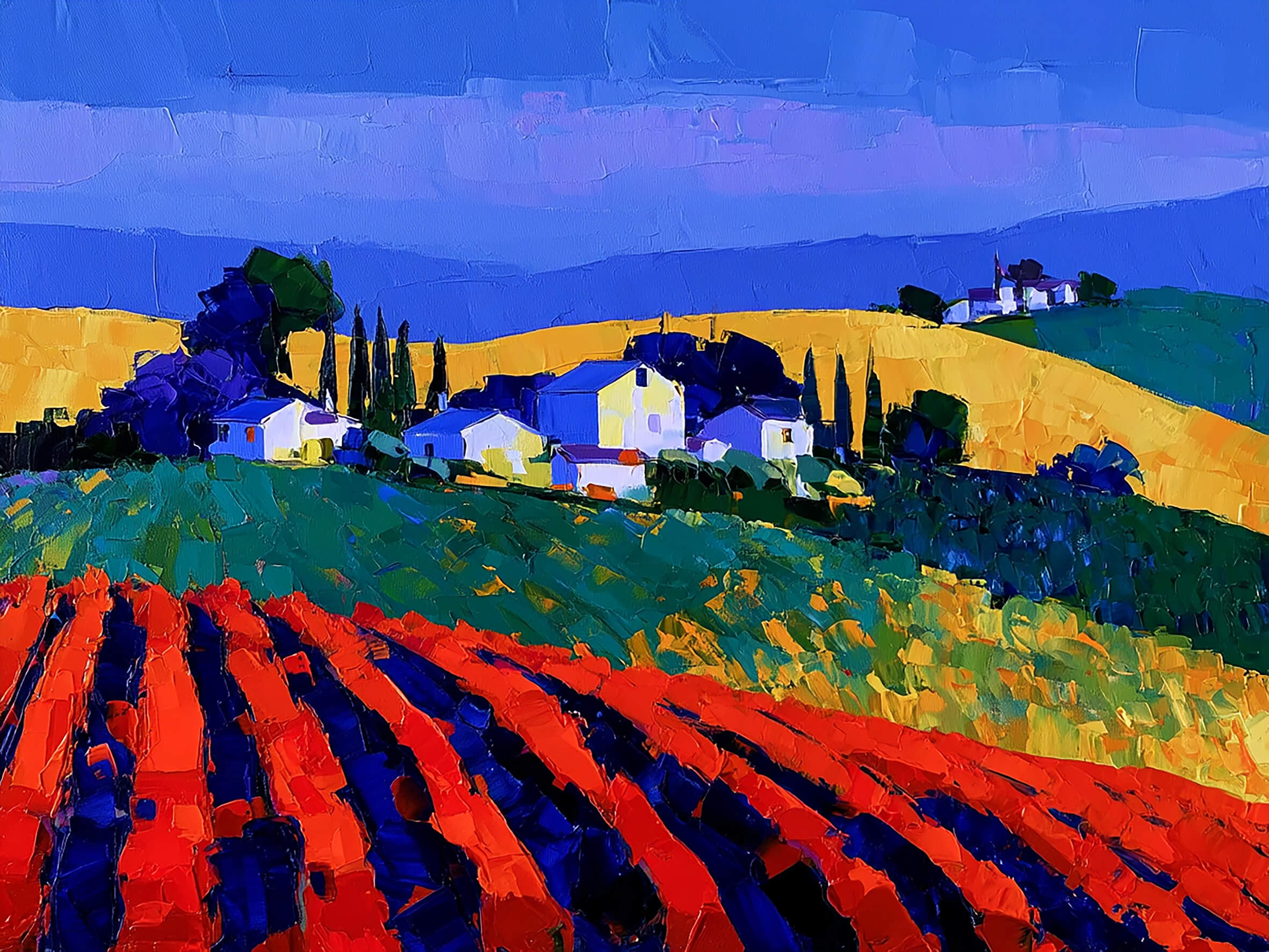 Golden Hills of Tuscany, 60x80 cm, original acrylic painting on canvas
