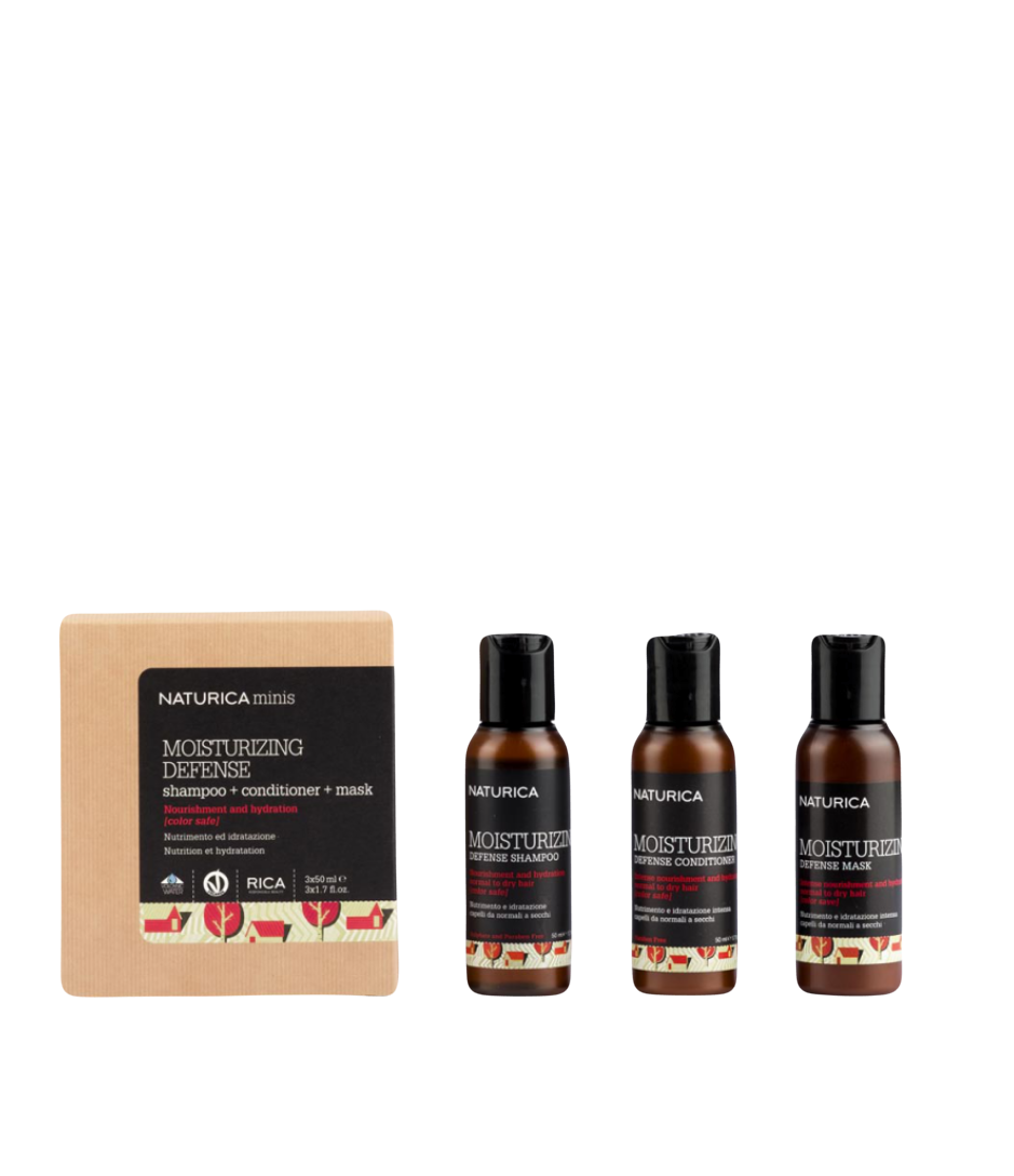 Дорожній зволожуючий набір для нормального та сухого волосся Moisturizing Defense Minis: шампунь, кондиціонер та маска (50+50+50 мл)