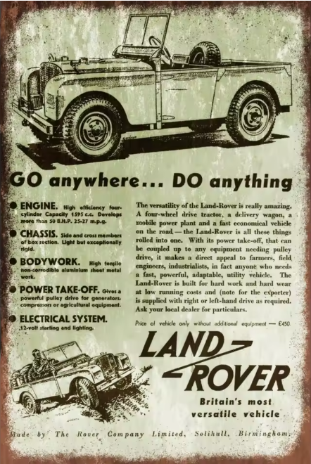 TIN SIGN - 'Land Rover...Go Anywhere'