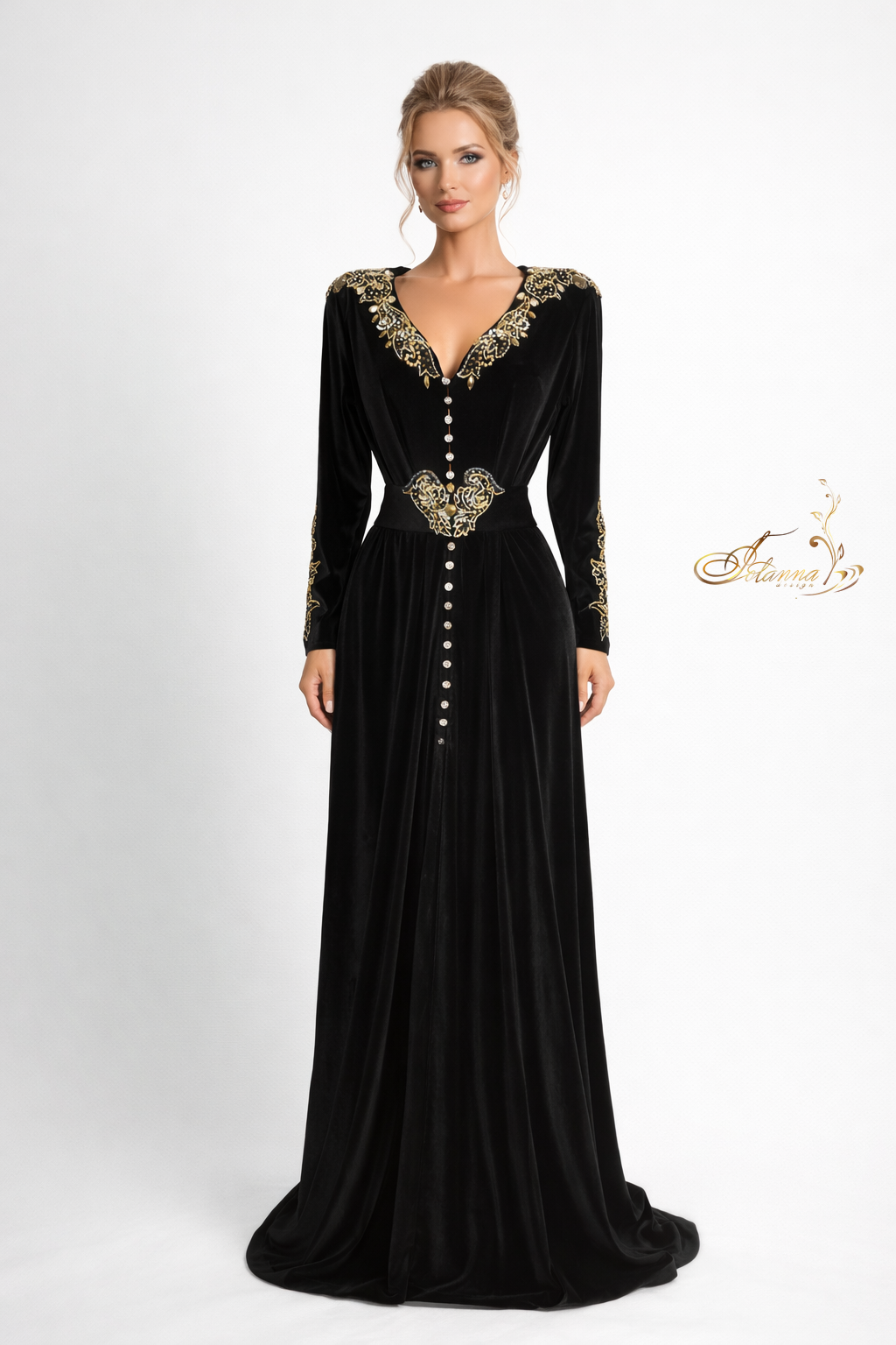 Black hand embroidery kaftan