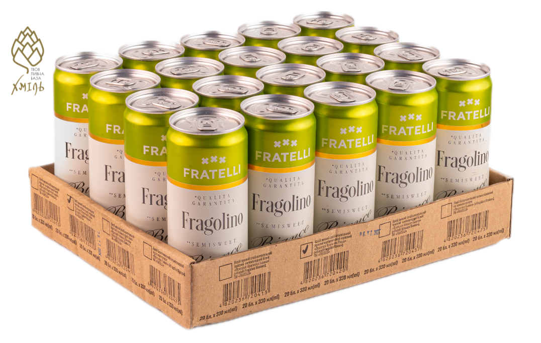 Напій винний Fratelli Fragolino Bianco білий напівсолодкий 0,33 ж/б (20шт/ящ)
