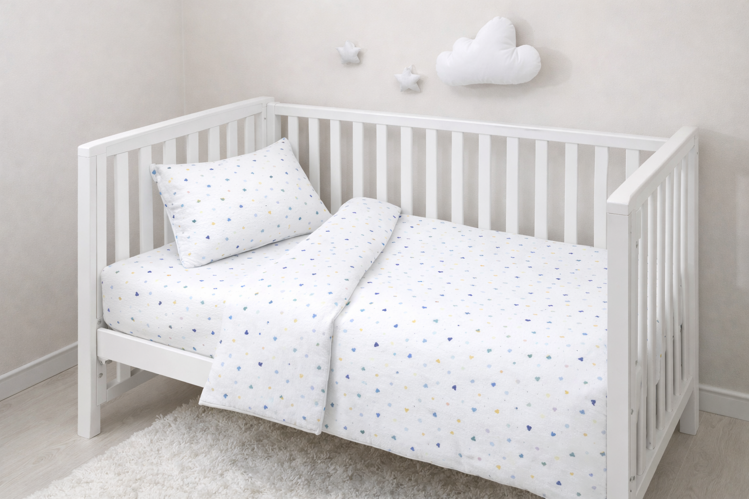 Постільна білизна  в ліжечко  ранфорс принт  "Дрібні серця на білому"