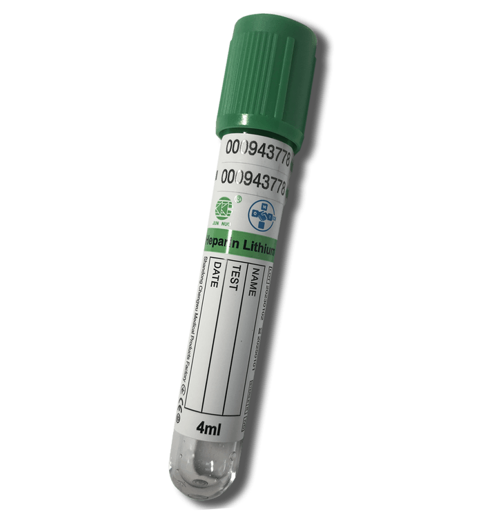 Пробірка 2/4 мл, вакуумна для забору крові з Heparin Lithium (плазмоліфтинг) 13*75 мм, стерильна з зеленою кришкою - 100 шт.