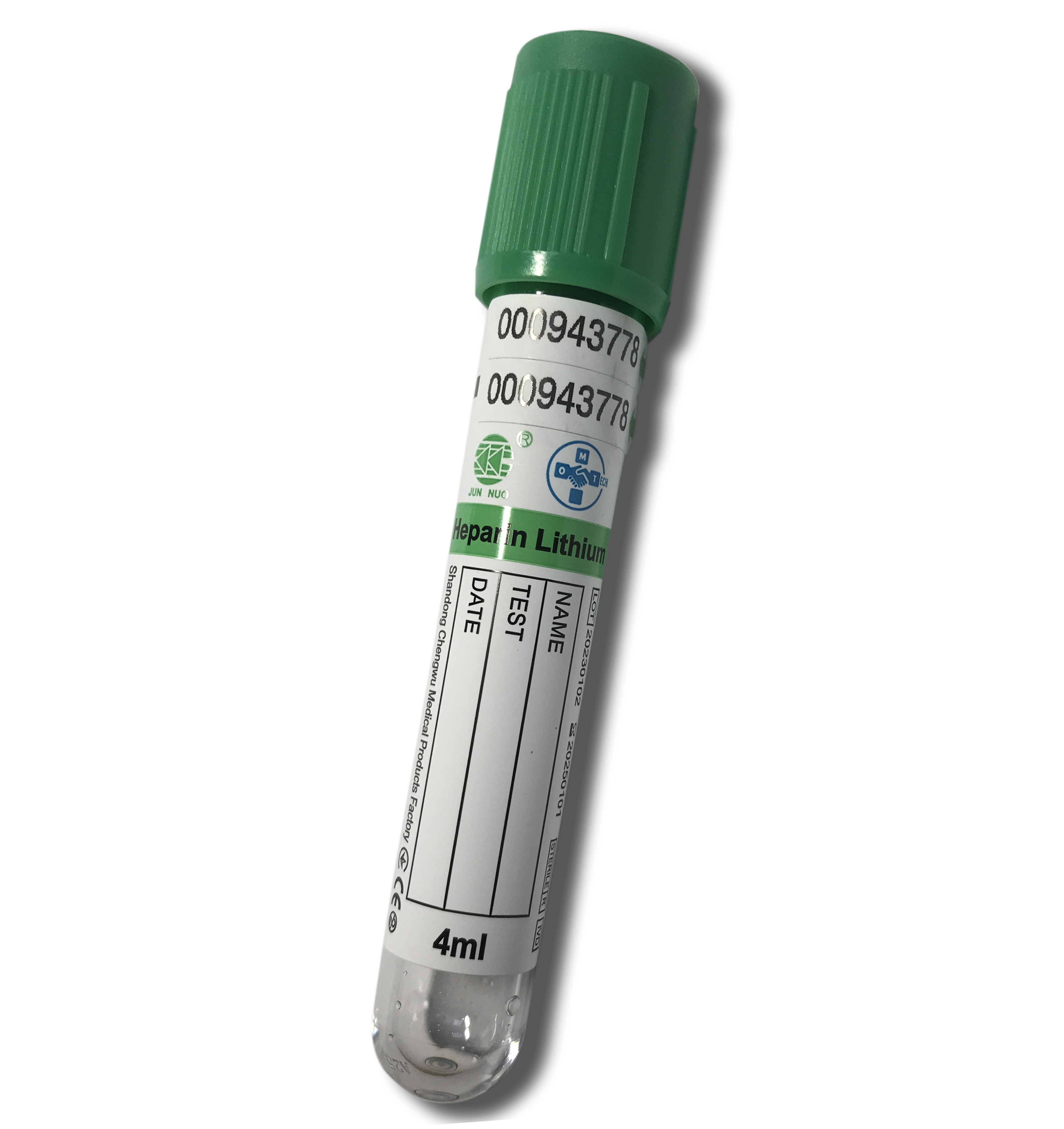 Пробірка 2/4 мл, вакуумна для забору крові з Heparin Lithium (плазмоліфтинг) 13*75 мм, стерильна з зеленою кришкою - 100 шт.