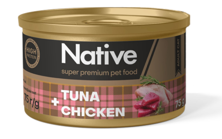 Native Tuna with Chicken Adult Cat - натуральний консервований корм з тунцем і куркою для котів, 75г