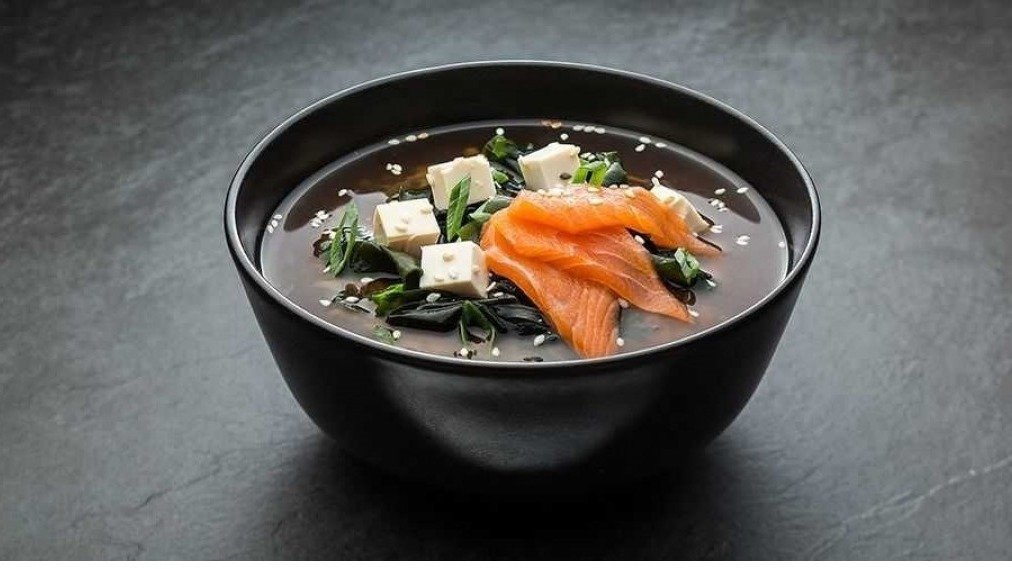 Miso soup with salmon and hamachi