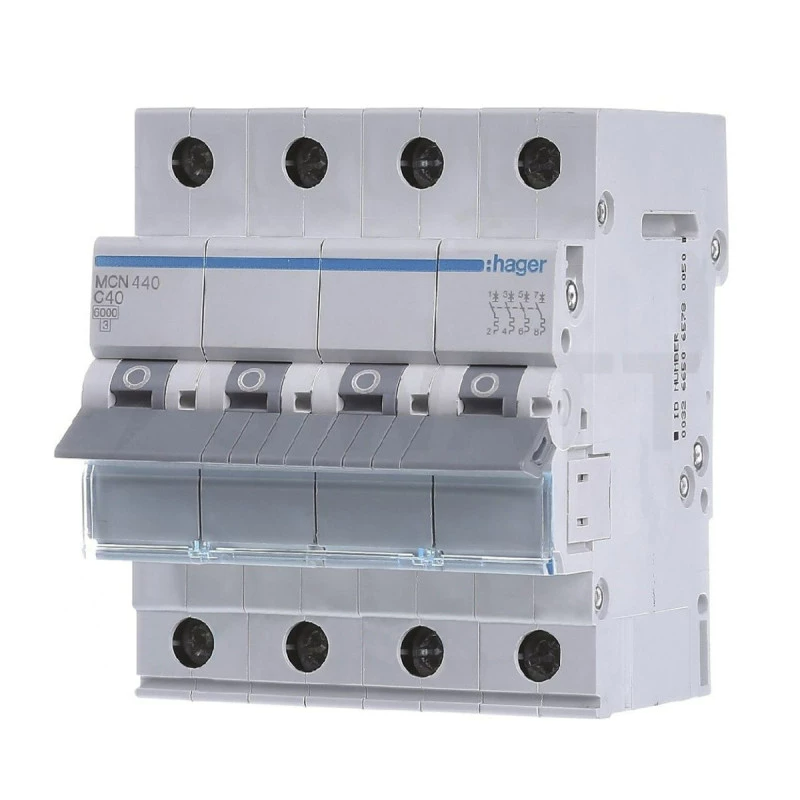 Автоматичний вимикач Hager 4P 40A C 6kA MCN440