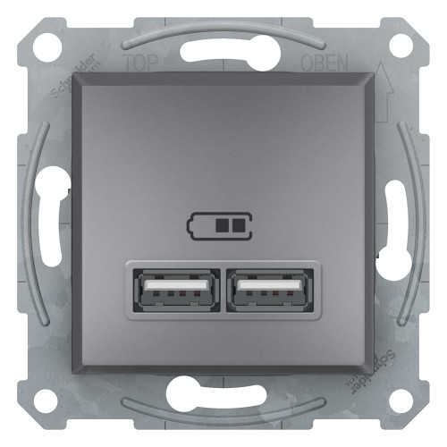 Розетка USB, 2 виходи 2.0, 5V-DC, макс 2.1A, без рамки  Asfora (4 кольори)