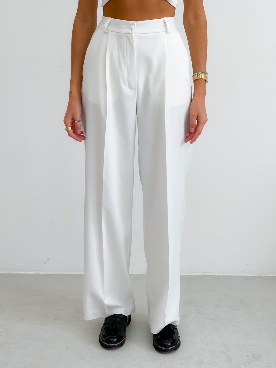 Штани палаццо класичні із костюмки - Молочні IWOMAN