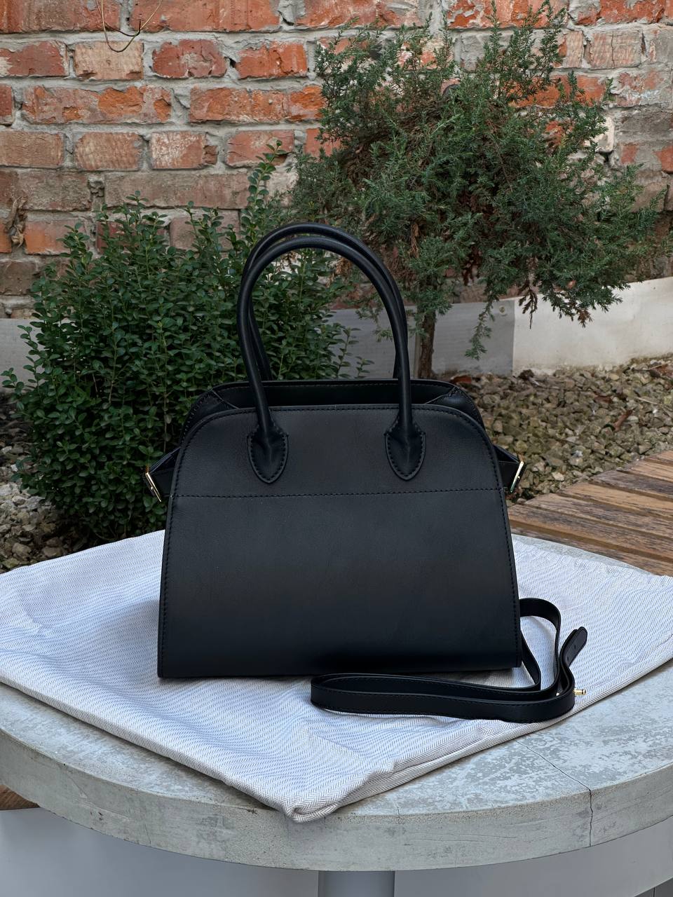 The Row Soft Margaux 26 Bag in Leather Black