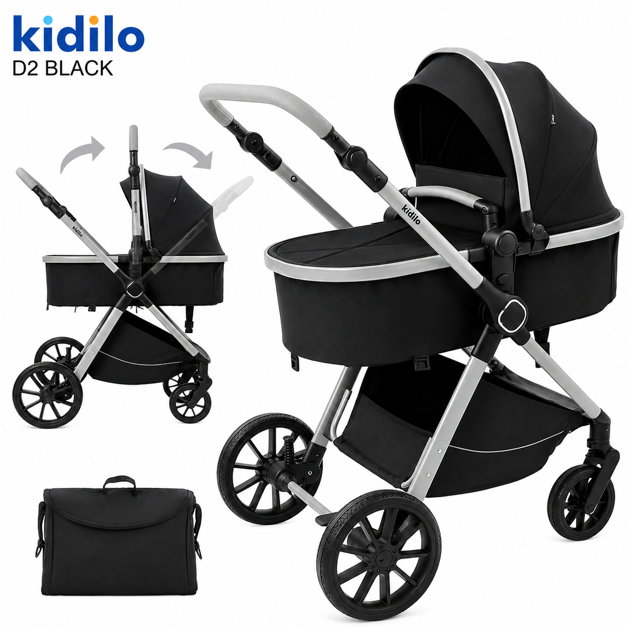 Коляска-трансформер Kidilo D2 Black
