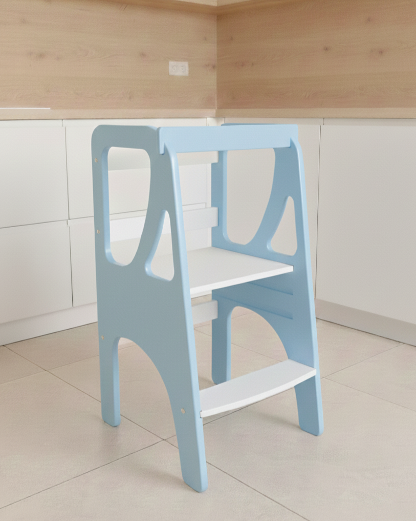 Вежа помічника Монтессорі дизайнерська регульована по висоті дерев'яна FunEra - Блакитна/біла