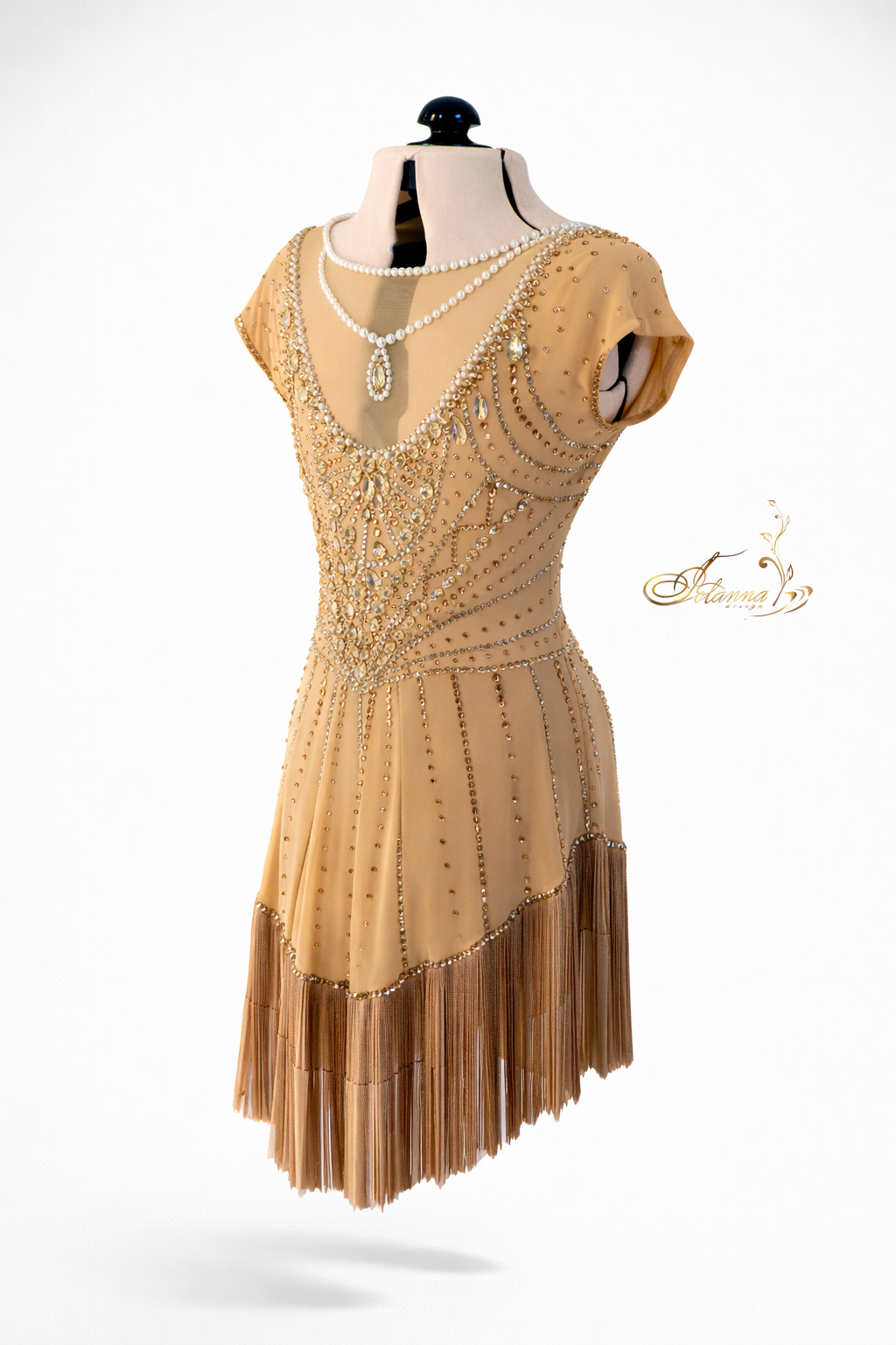 Gold custom figure skating dress, Beige ice skating costume