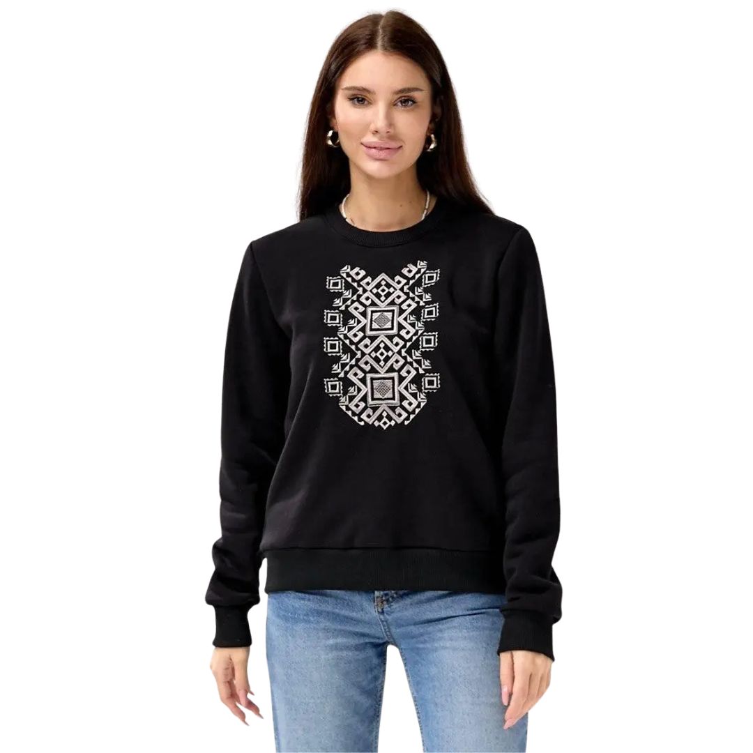 Жіночий світшот вишиванка чорний на флісі