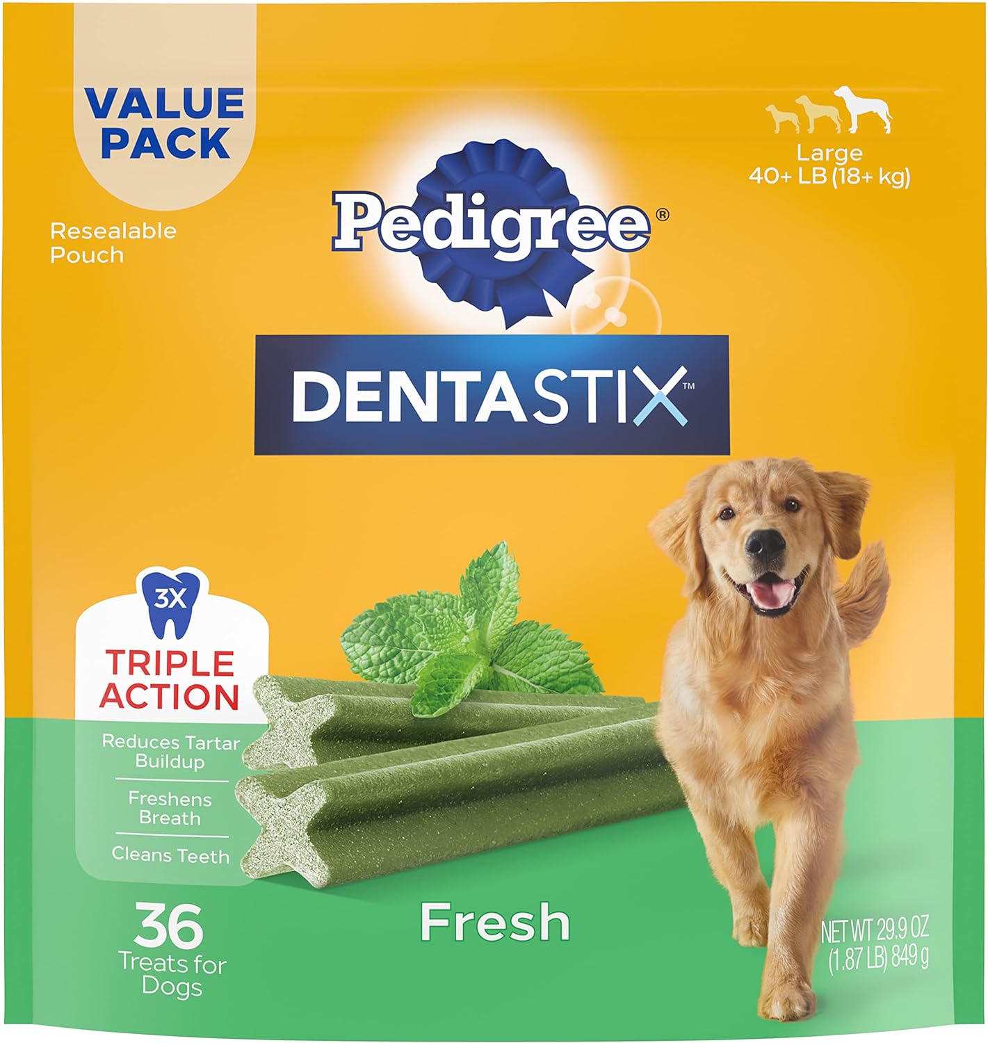 PEDIGREE DENTASTIX Dental Dog Treats for Large Dogs Fresh Flavor Dental Bones