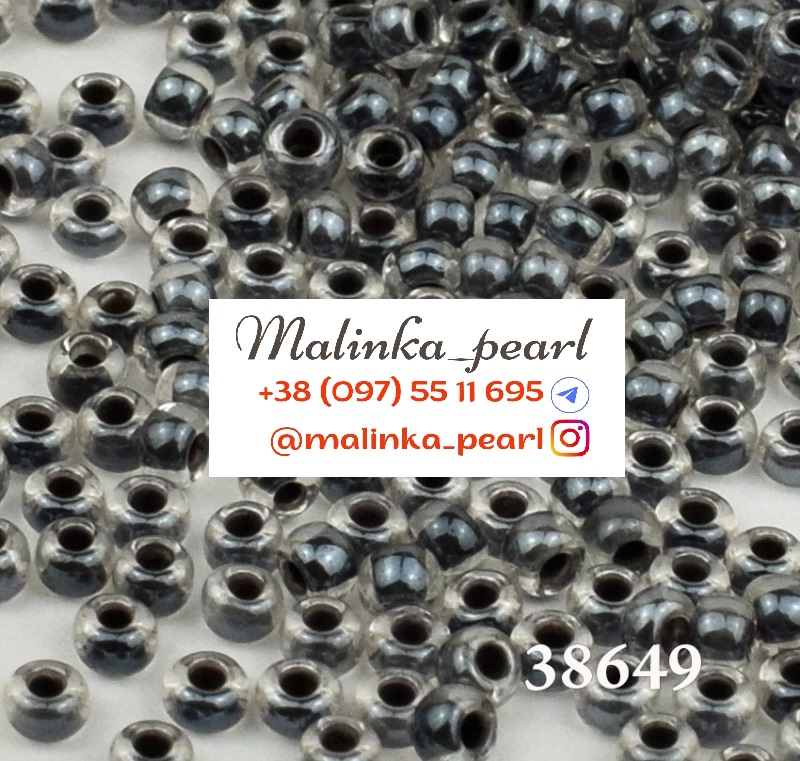 Бісер мокрий асфальт, кристальний, глазурований з фарбованим отвором