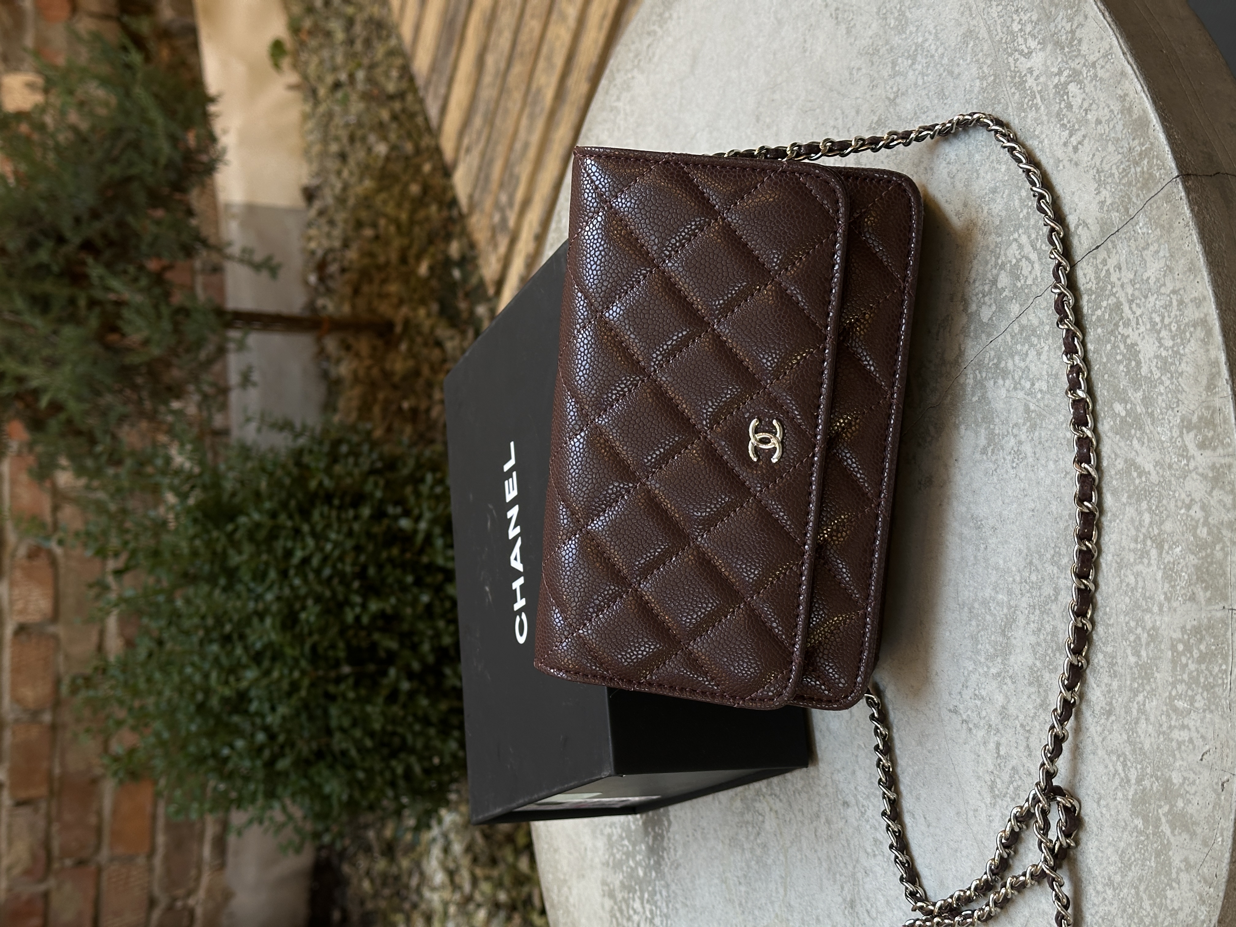Chanel Caviar Quilted Wallet on Chain WOC Burgundy